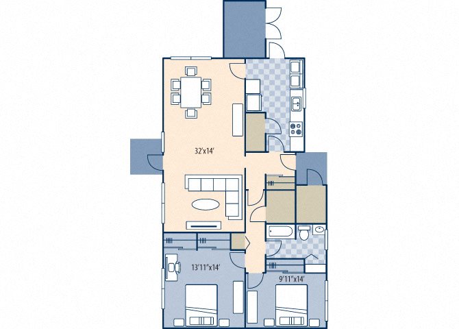 marne point 2 bed 1 bath floor plan